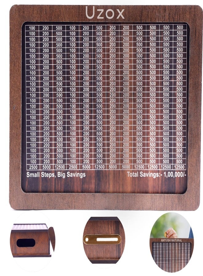 Uzox Wooden Piggy Bank for Kids & Adults, Coin Box with Carved Design, Savings Box, Mini Bank, Donation Box, Smart Money Box, Wooden Coin Box, Piggy Bank with Numbers (Wooden 1)Traditional - Image 2